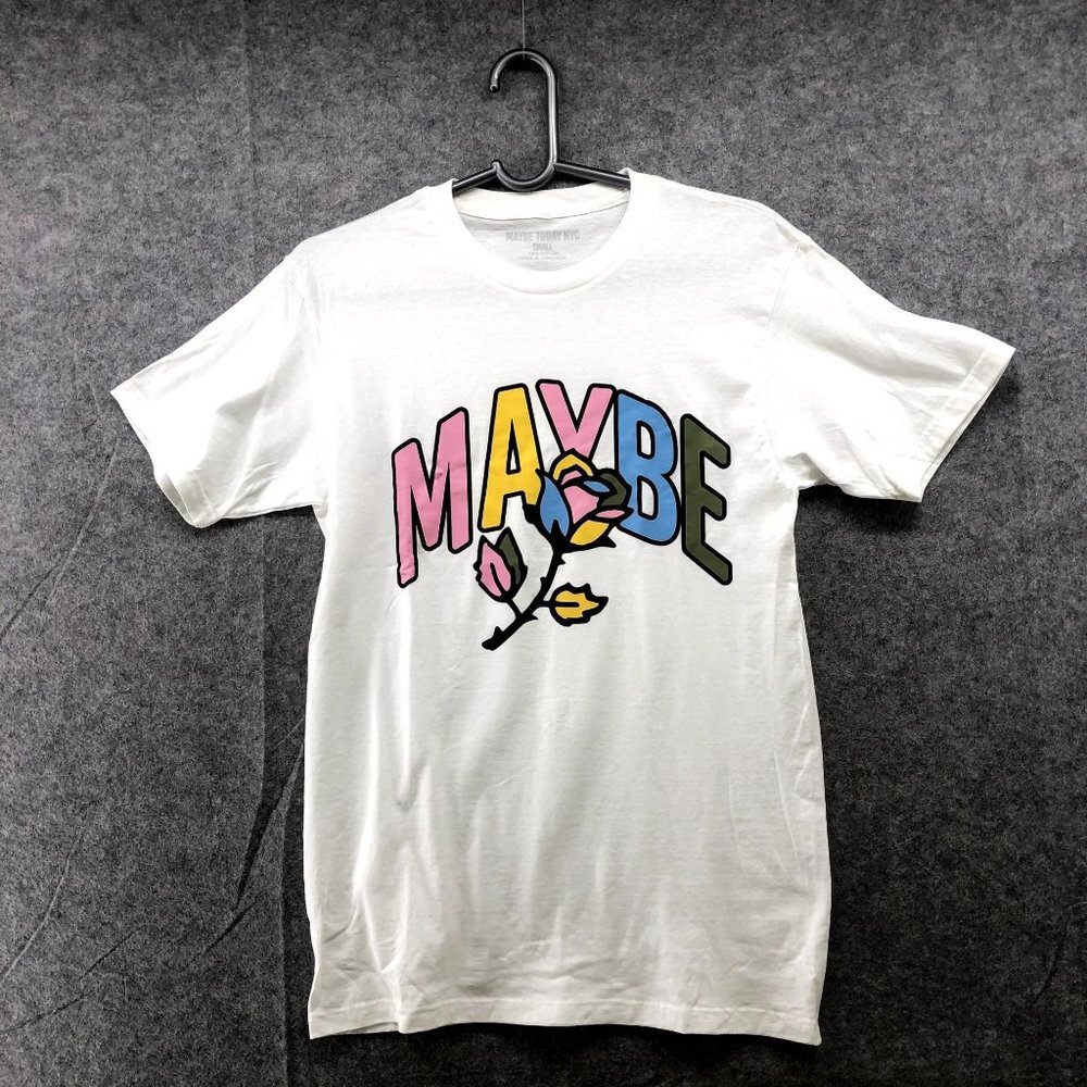 Maybe Today NYC Graphic T Shirt‎ Size Small S White Floral Cotton Mens Womens